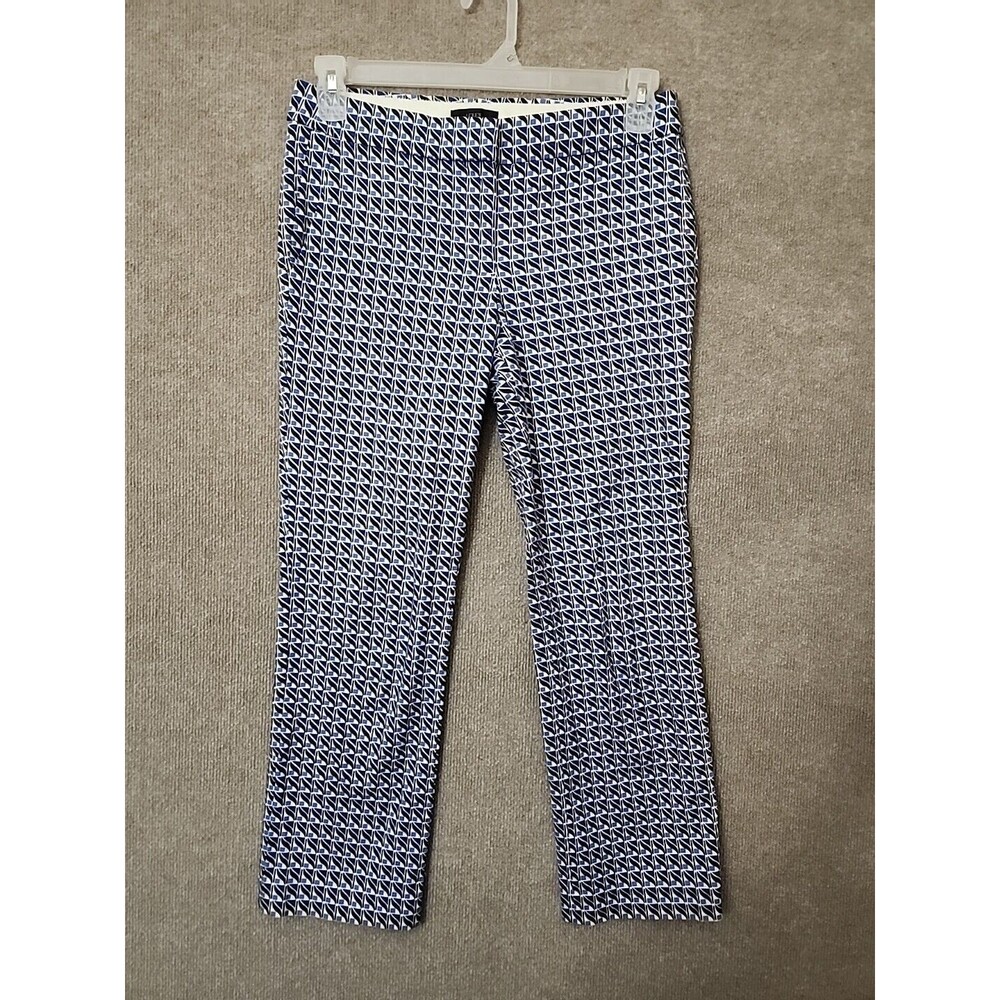 J Crew Campbell Cropped Pants Womens 4 Blue Geometric Stretch